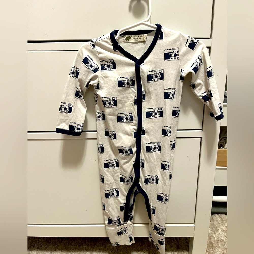 Monica + Andy snap onesie navy and white